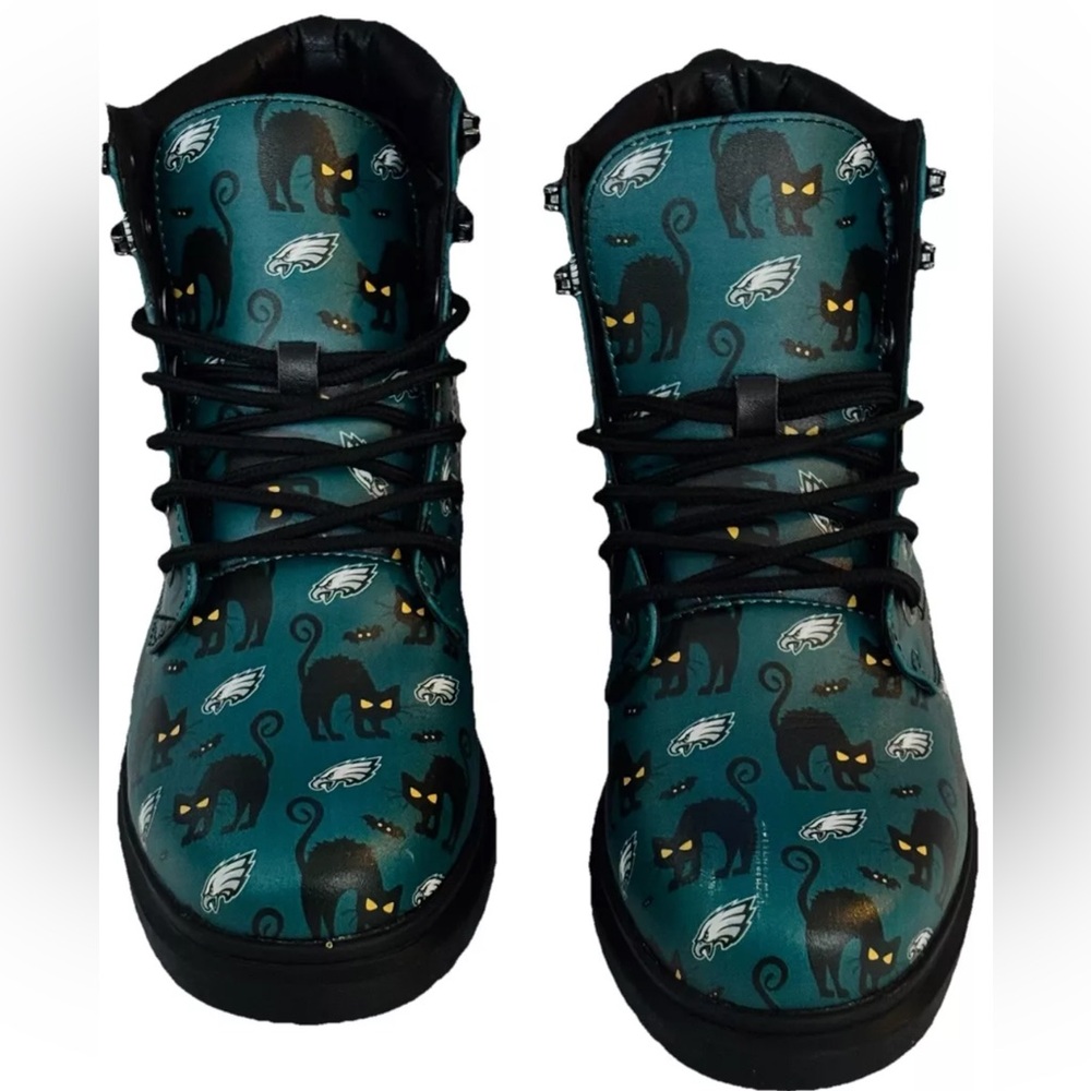 Philadelphia Eagles custom WMN 8.5 Black Cat Chunky Platform Combat Boot LaceUp